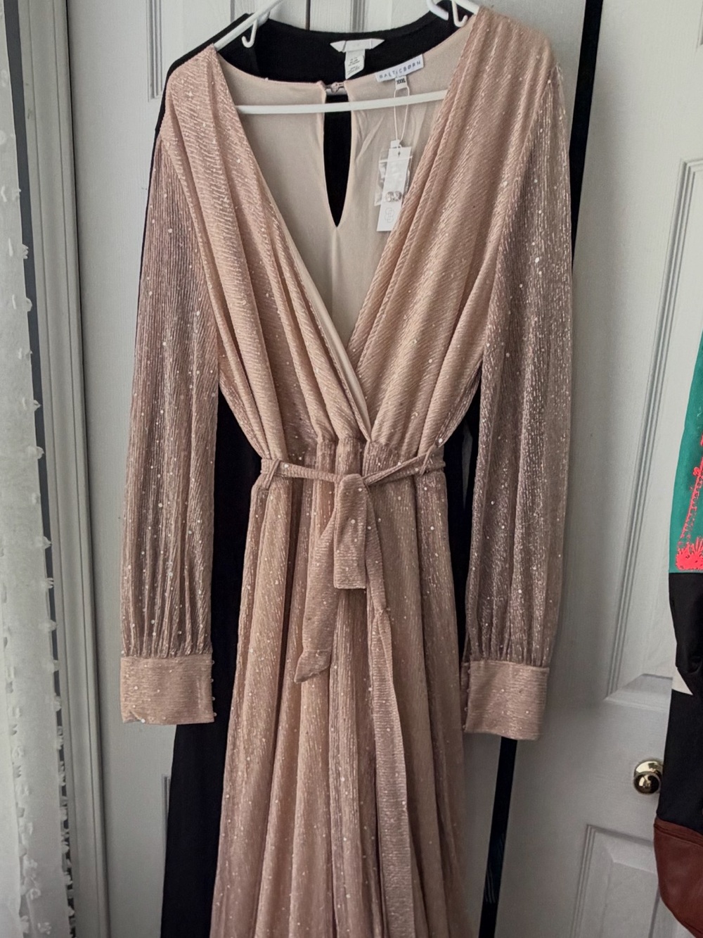 Baltic Born Metallic Blush Long Sleeve Wrap Maxi Dress